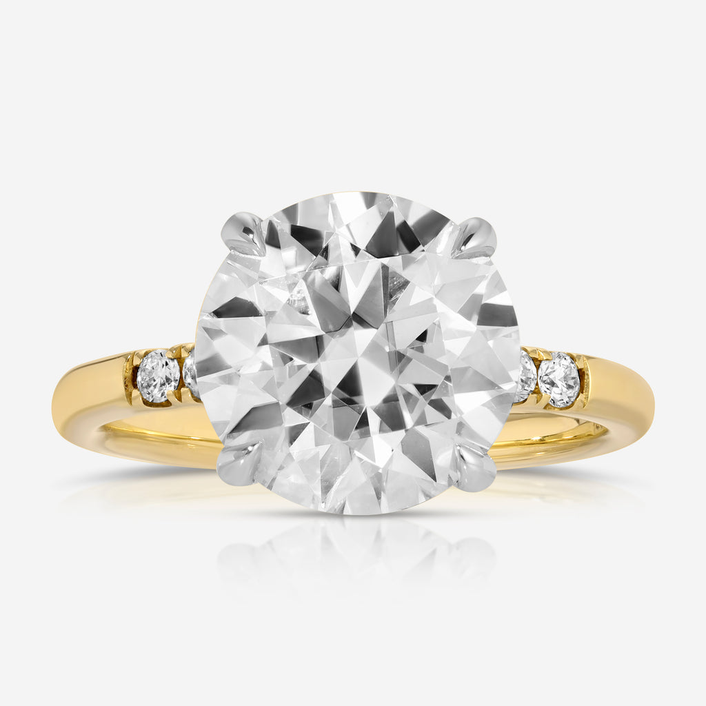 Molly Solitaire 3.75ct Moissanite Engagement Ring w/ Hidden Halo & 14k (2-tone) White & Yellow Gold Band (Size 5.25) - TOVAA