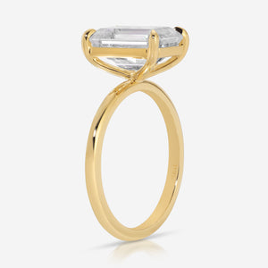 Kate Flush 4 Carat Solitaire Emerald Moissanite Engagement Ring w/ 14k Yellow Gold Band - TOVAA
