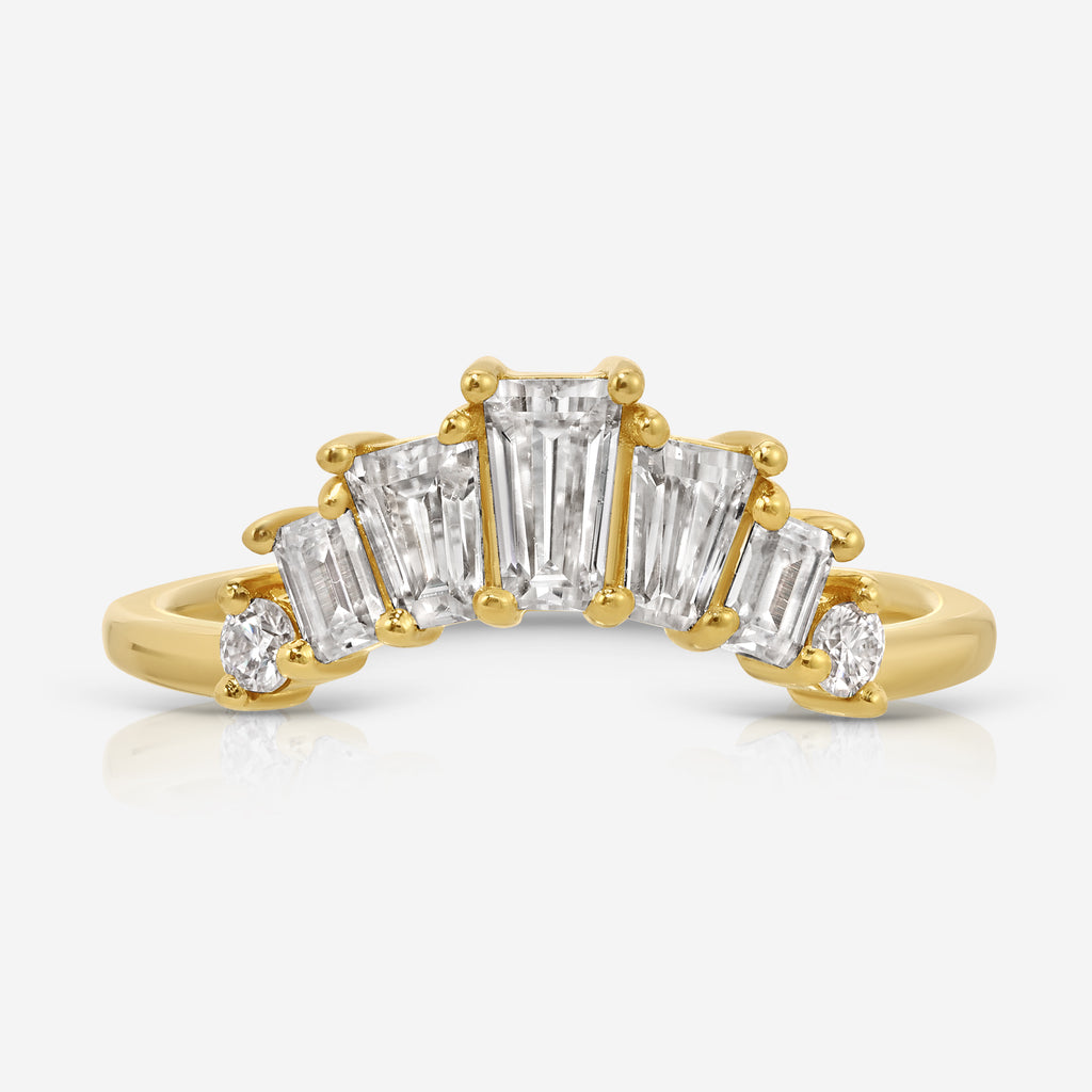 Bergetta Moissanite Contour Band w/ Tapered Baguettes & 14k Yellow Gold Setting - TOVAA