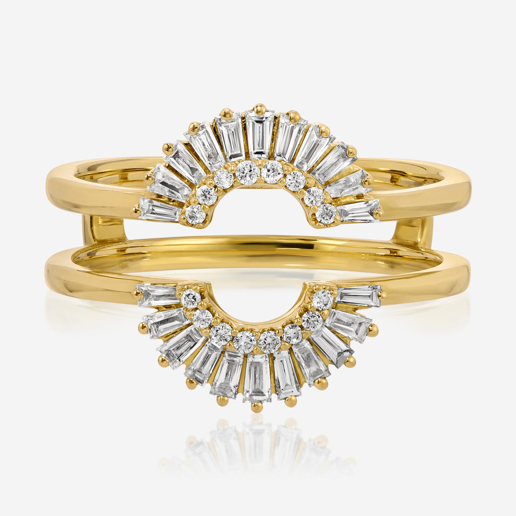 Caudia Ring Guard w/ Baguettes & Round Brilliant Lab Diamonds & 14k Yellow Gold Setting - TOVAA