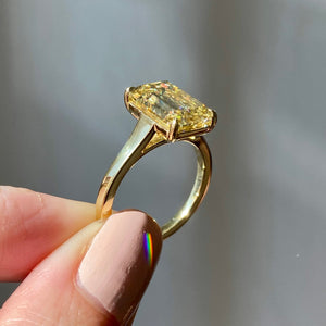 Stella Moissanite Emerald Cut Engagement Ring 3/ 5.3 Ct Canary Yellow Stone & 18k Yellow Gold Setting