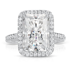 Reese 5.2ct Radiant Moissanite Engagement Ring w/ Dainty Halo & Pavé Band w/ Lab Diamond Melee - TOVAA