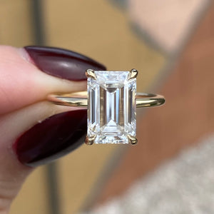 Kate 4ct Flush Emerald Moissanite Engagement Ring w/ 14k Yellow Gold Setting - TOVAA