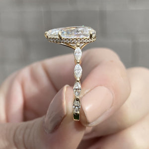 Aubrey 5.2 Carat Pear Moissanite Engagement Ring w/ Cathedral Band & Marquise Stones - TOVAA