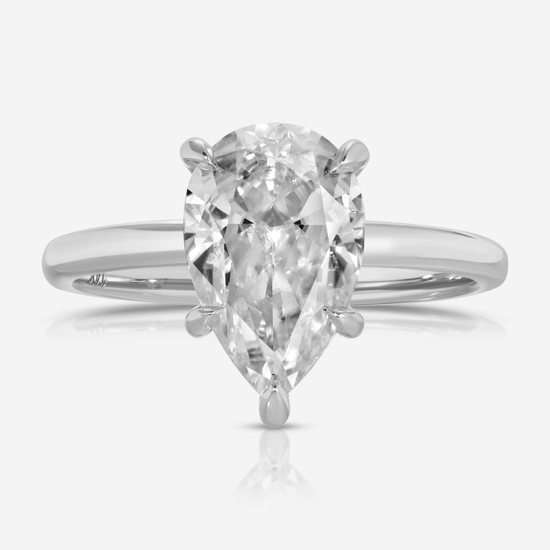 Olivia 3.45ct Flush Pear Moissanite Engagement Ring w/ Hidden Halo & 14k White Gold Band (Size 7.75) - TOVAA 