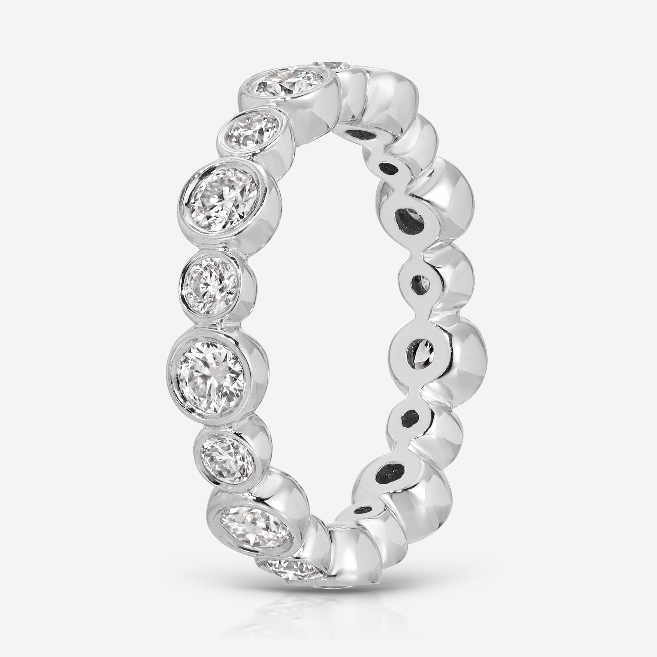 Beau Alternating Moissanite Eternity Band w/ 14k White Gold Bezel Band - TOVAA