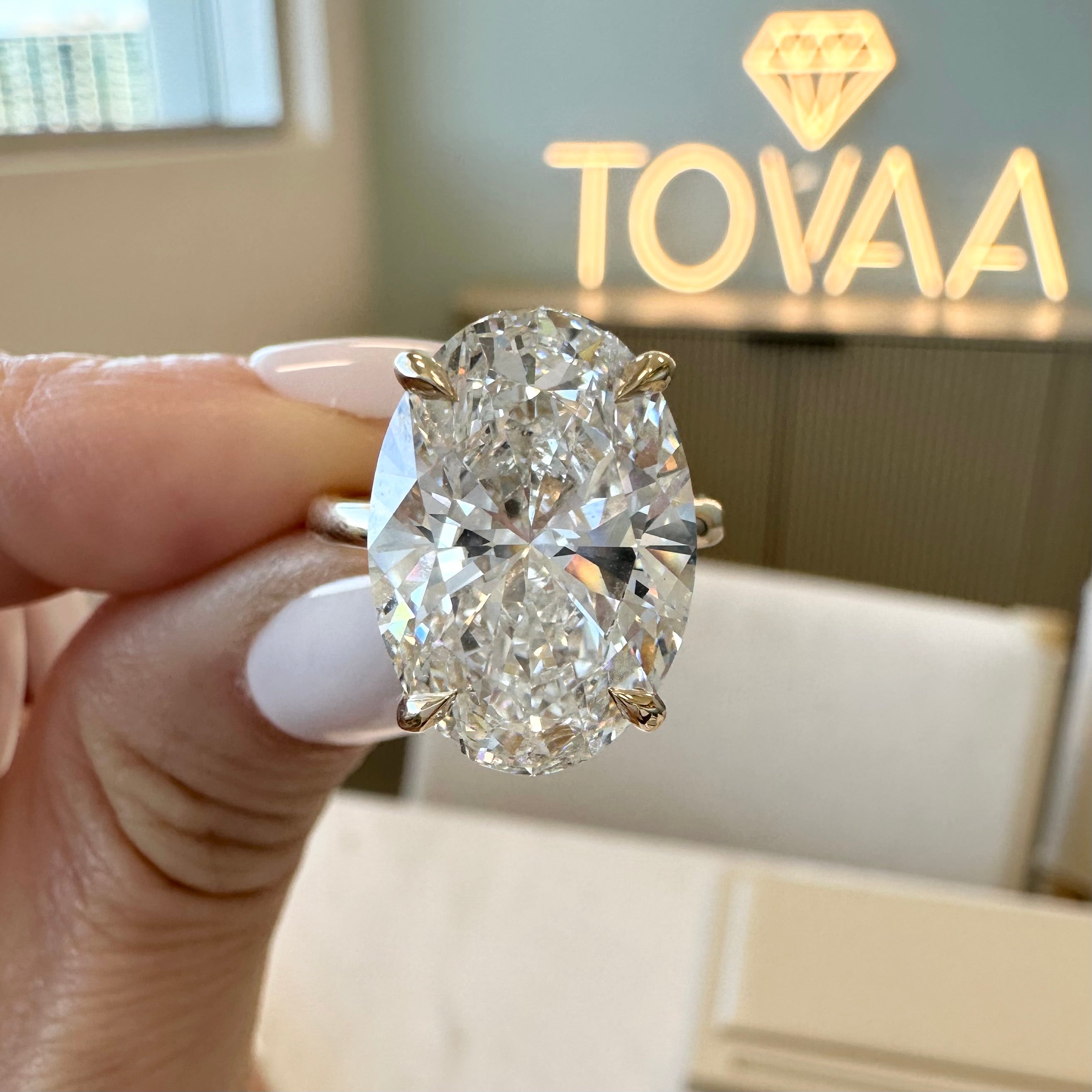 Amanda 8.08 carat Oval Brilliant Cut Lab Diamond Engagement Ring Front View - TOVAA