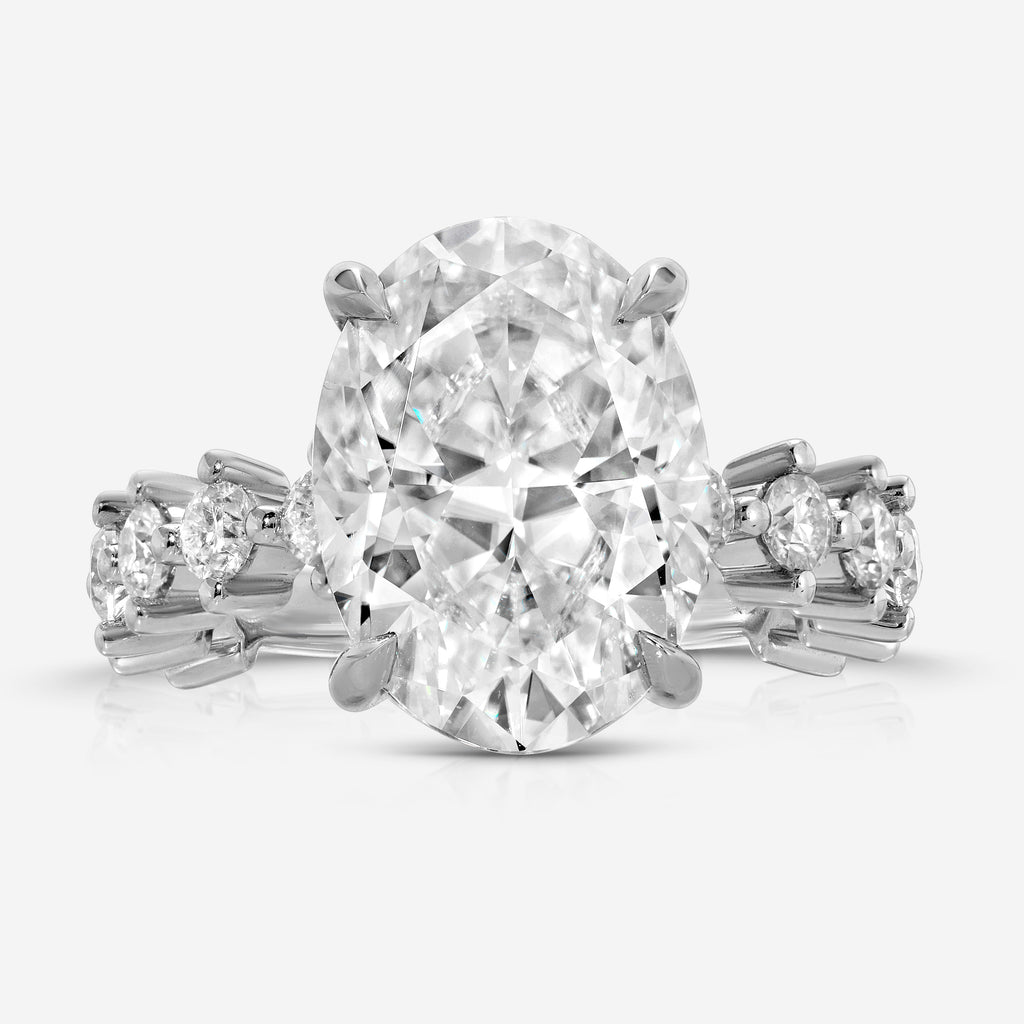 Madison 6.2 carat Oval Moissanite w/ Lab Diamond Melee Hidden Halo Engagement Ring- TOVAA