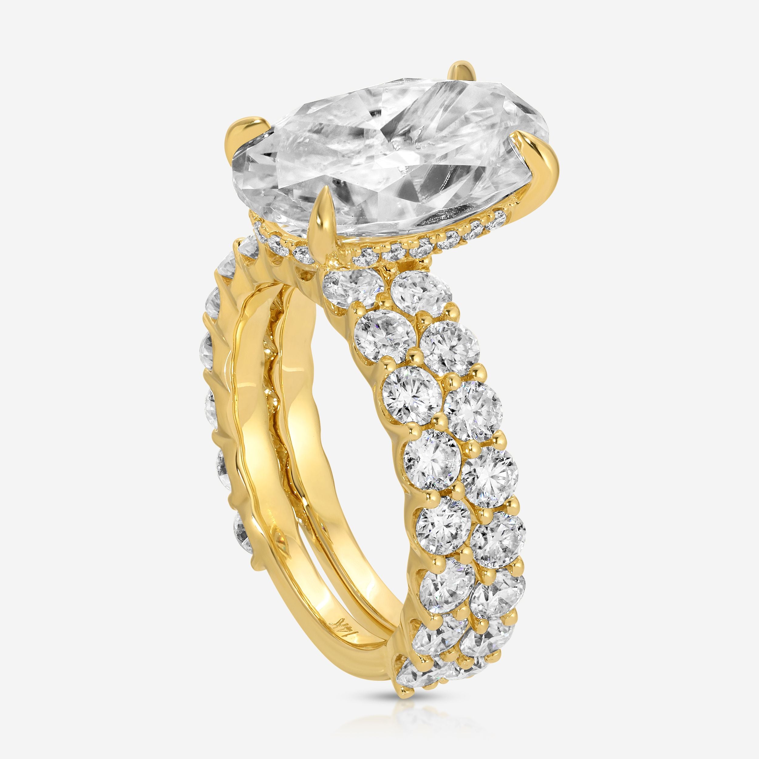 Destiny 7ct Oval Moissanite Ring w/ Hidden Halo and Dual 2.5mm Round Brilliants Band Engagement Ring - TOVAA