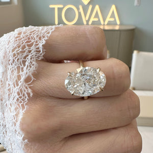 Amanda 8.08ct Oval Brilliant Cut Lab Diamond Engagement Ring w/ Gold Band on a woman's hand - TOVAA
