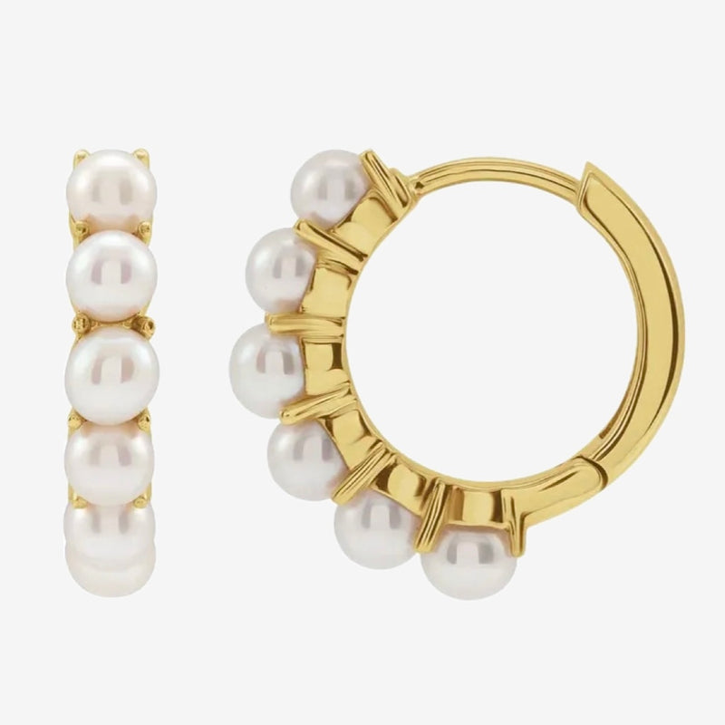 Cultured Fresh Water Pearl Huggies Earrings w/ 14k Solid Gold Setting - TOVAA