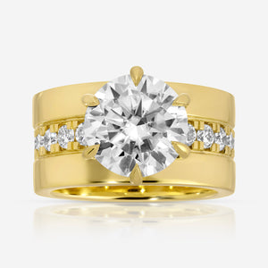 Lisa 3.5ct Round Moissanite Engagement Ring w/ Lab Diamond Hidden Halo Pavé Center & Cigar Band - TOVAA