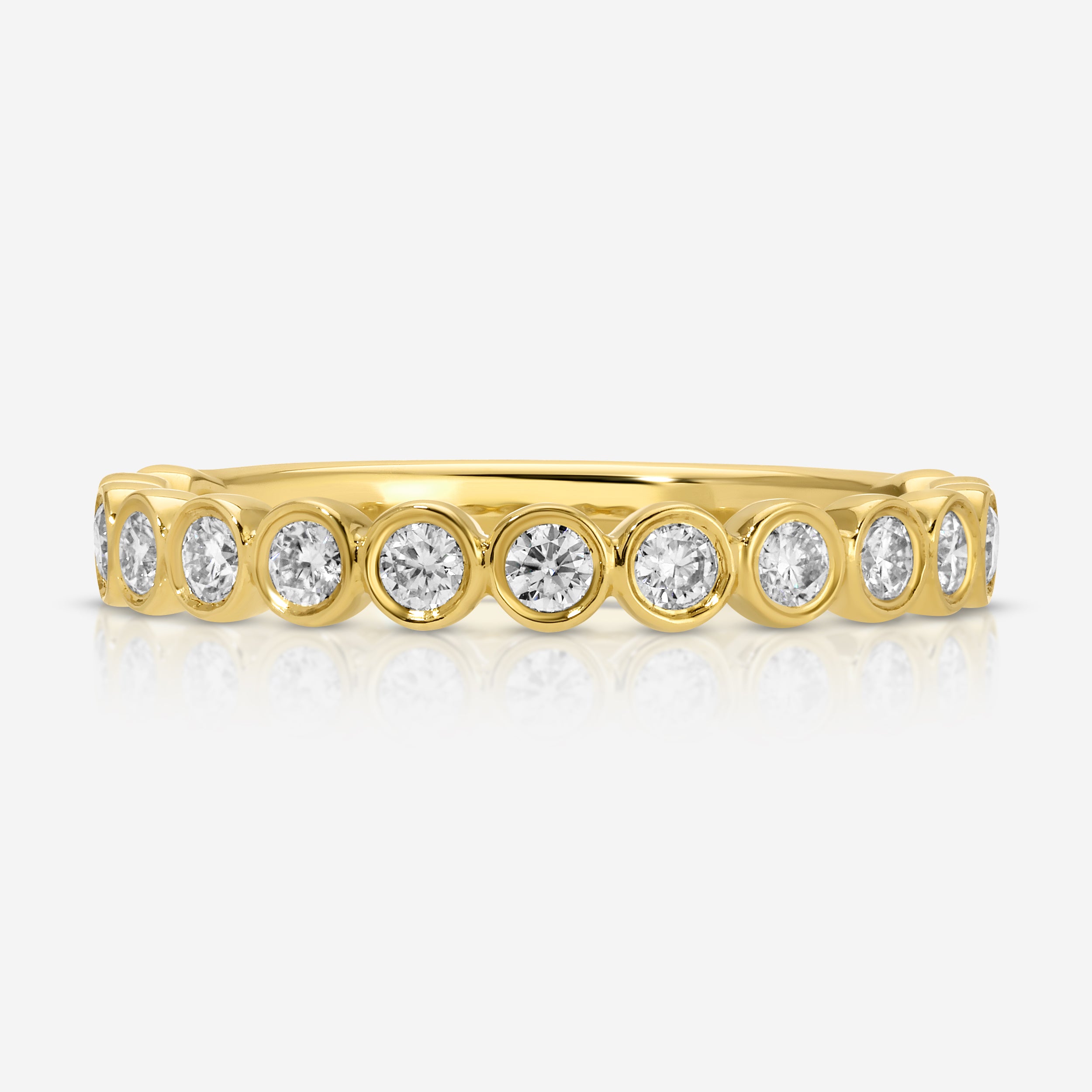 Round Moissanite Baby Bezel 3/4 Eternity Band w/ 14k Solid Gold Setting - TOVAA