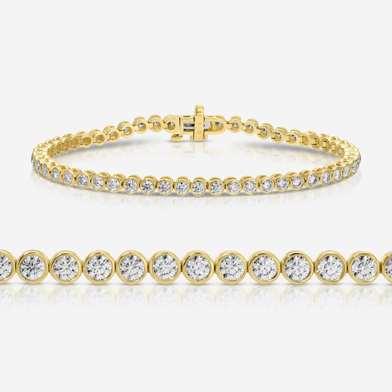 Moissanite Bezel Tennis Bracelet w/ 14k Solid Gold Setting - TOVAA