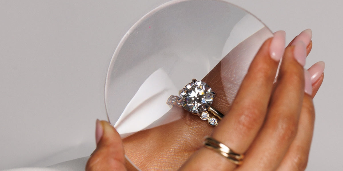 Round Cut Moissanite Engagement Ring Under Magnification