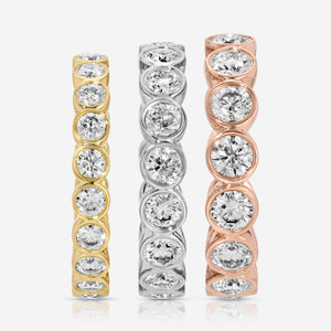 Beau Round Bezel Eternity Band w/ Colorless Moissanite in 14k Solid Gold - TOVAA