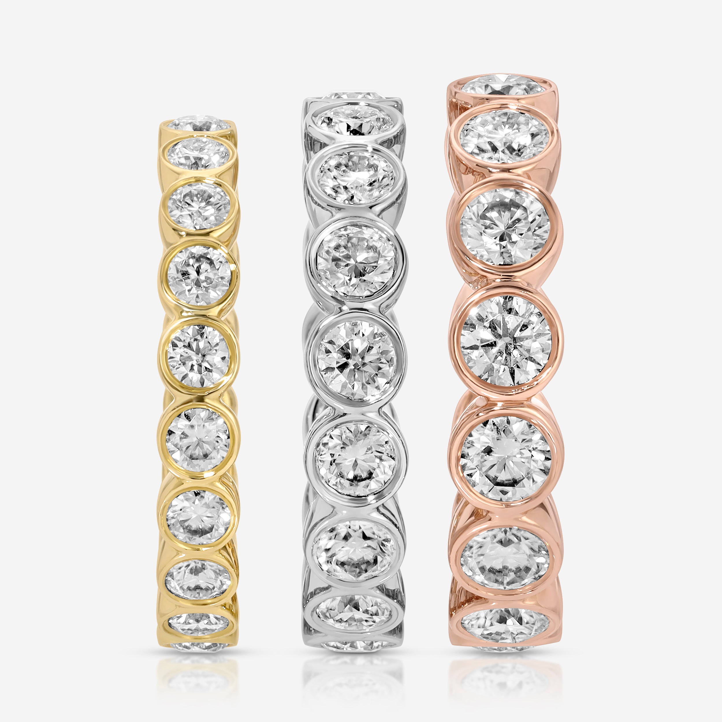 Beau Round Bezel Eternity Band w/ Colorless Moissanite in 14k Solid Gold - TOVAA
