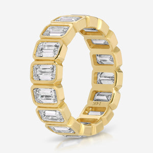 Beau Emerald Eternity Band LARGE 7ct Emerald Cut Moissanite w/ Full Eternity Bezel Gold - TOVAA