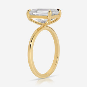 Kate Flush 4 Carat Solitaire Emerald Moissanite Engagement Ring w/ 14k Yellow Gold Band - TOVAA
