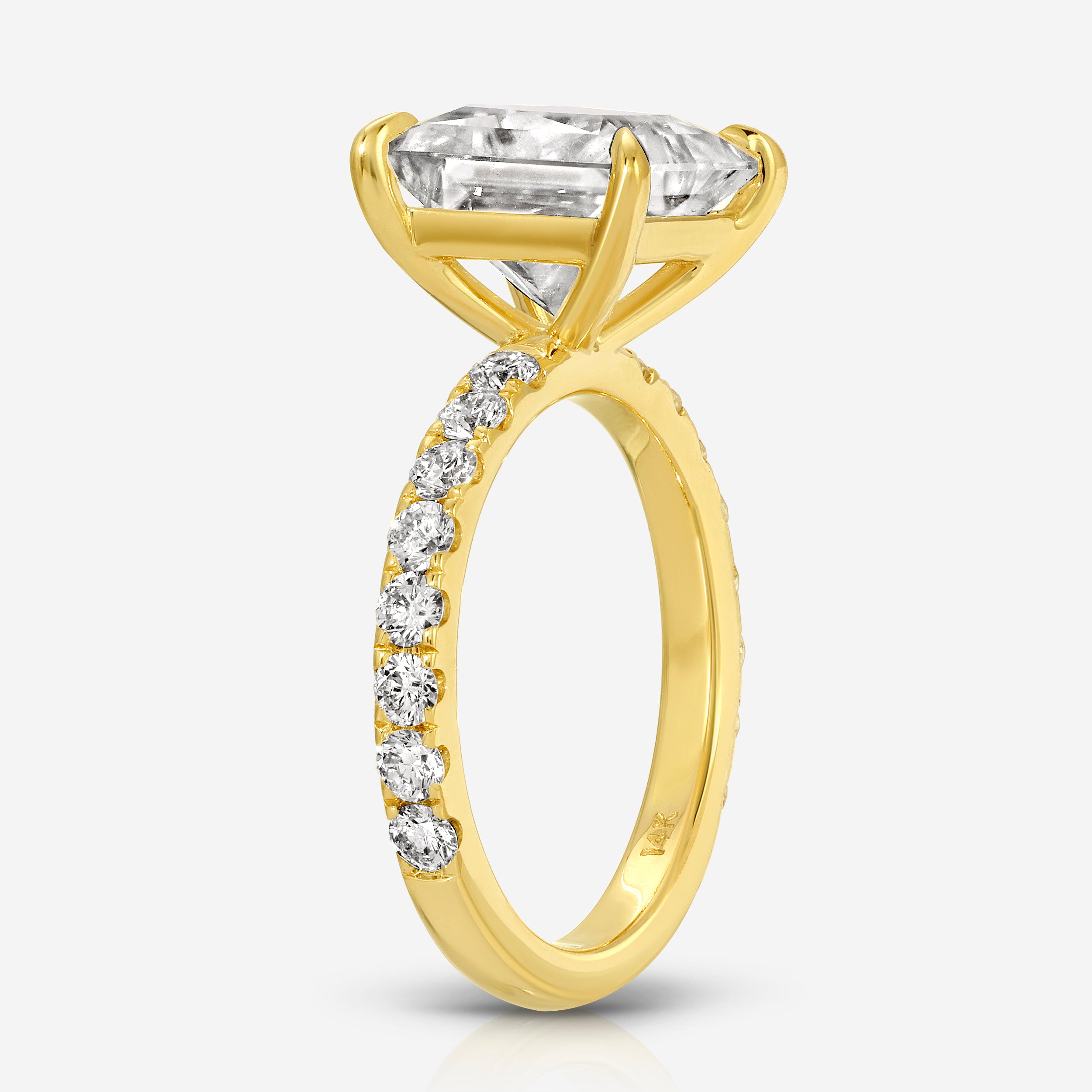 Kate 3 Carat Solitaire Princess Cut Moissanite Engagement Ring w/ Pavé Band - TOVAA