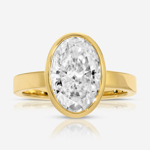 Bella/Cass 4.7ct Oval Moissanite Engagement Ring w/ 14k Yellow Gold Bezel Setting - TOVAA