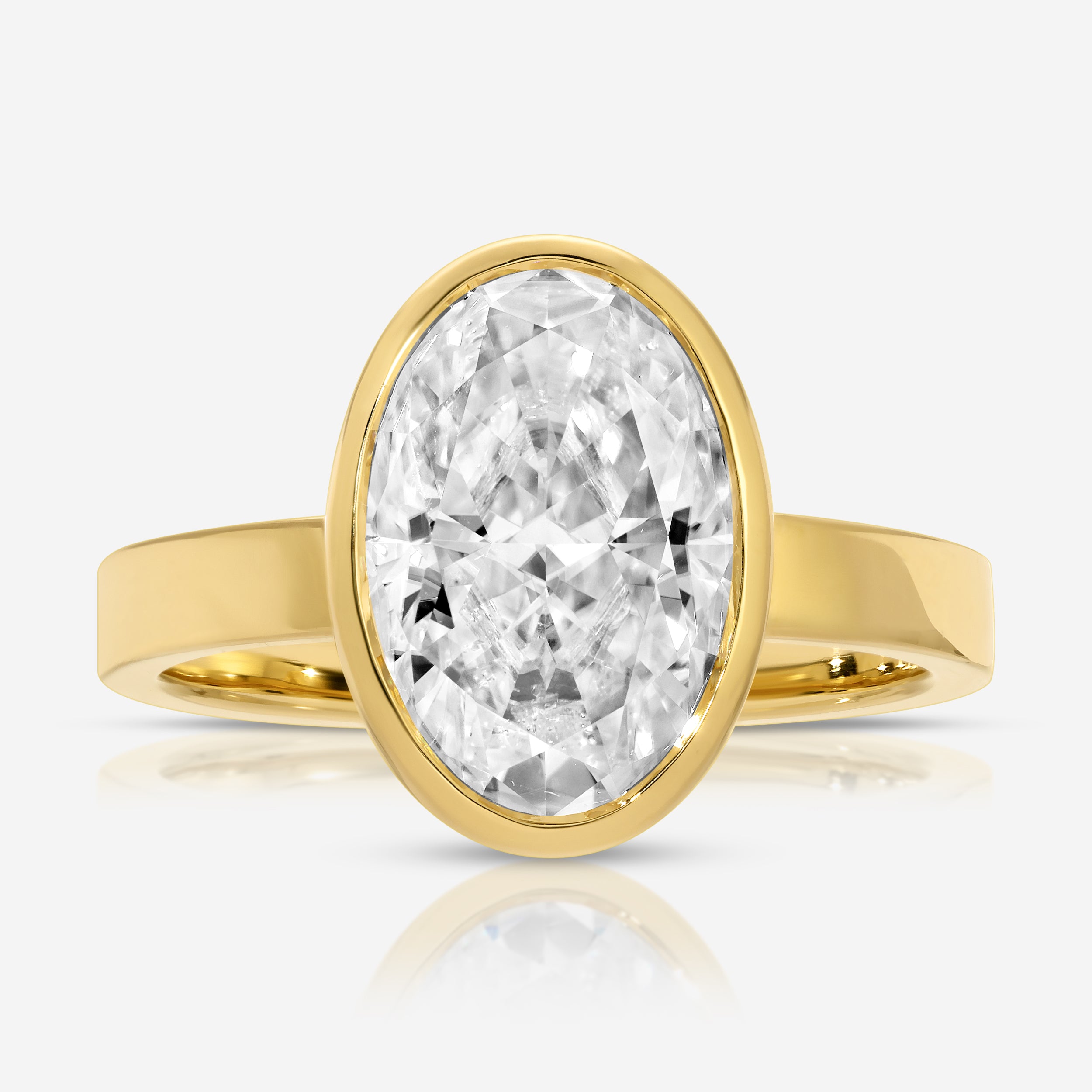 Bella/Cass 4.7ct Oval Moissanite Engagement Ring w/ 14k Yellow Gold Bezel Setting - TOVAA