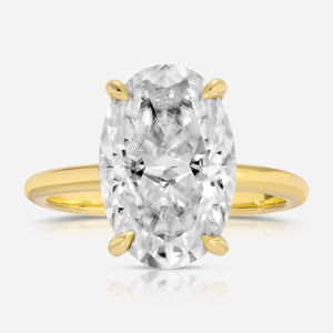 Olivia 7ct Flush Oval Moissanite Engagement Ring w/ 14k Yellow Gold Setting & Hidden Halo (Size 6) - TOVAA