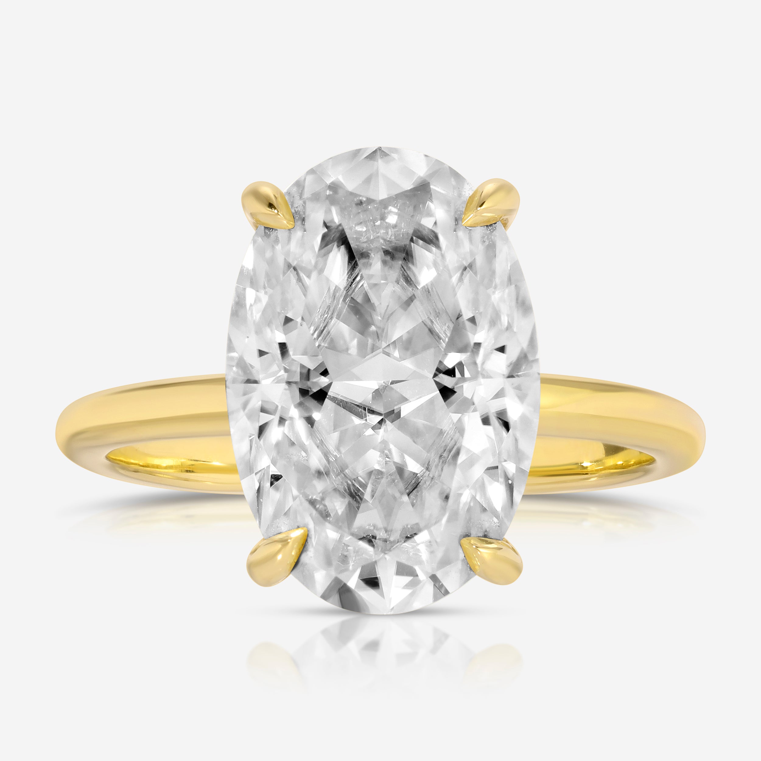 Olivia 7ct Flush Oval Moissanite Engagement Ring w/ 14k Yellow Gold Setting & Hidden Halo (Size 6) - TOVAA