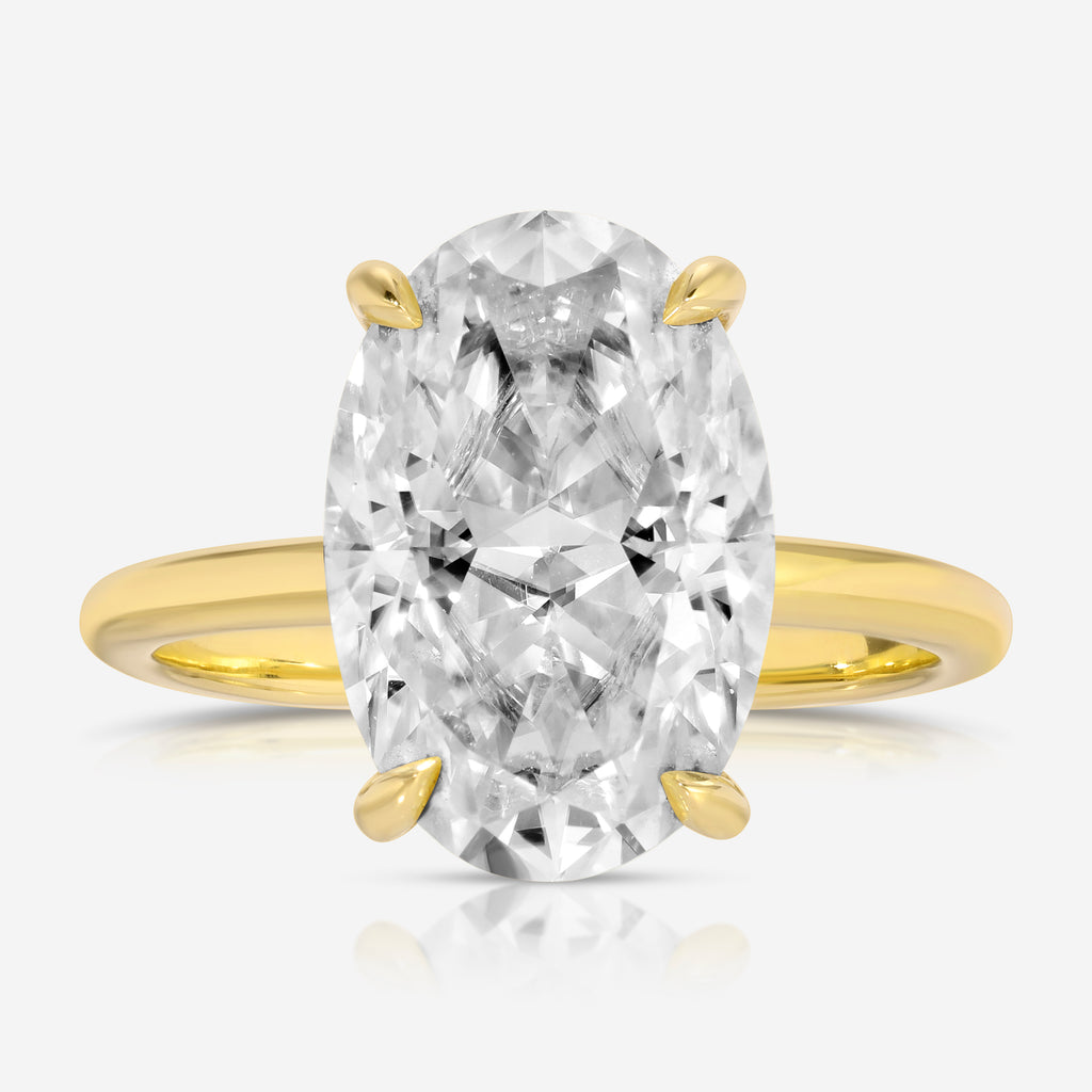 Olivia 7ct Flush Oval Moissanite Engagement Ring w/ 14k Yellow Gold Setting & Hidden Halo (Size 6) - TOVAA