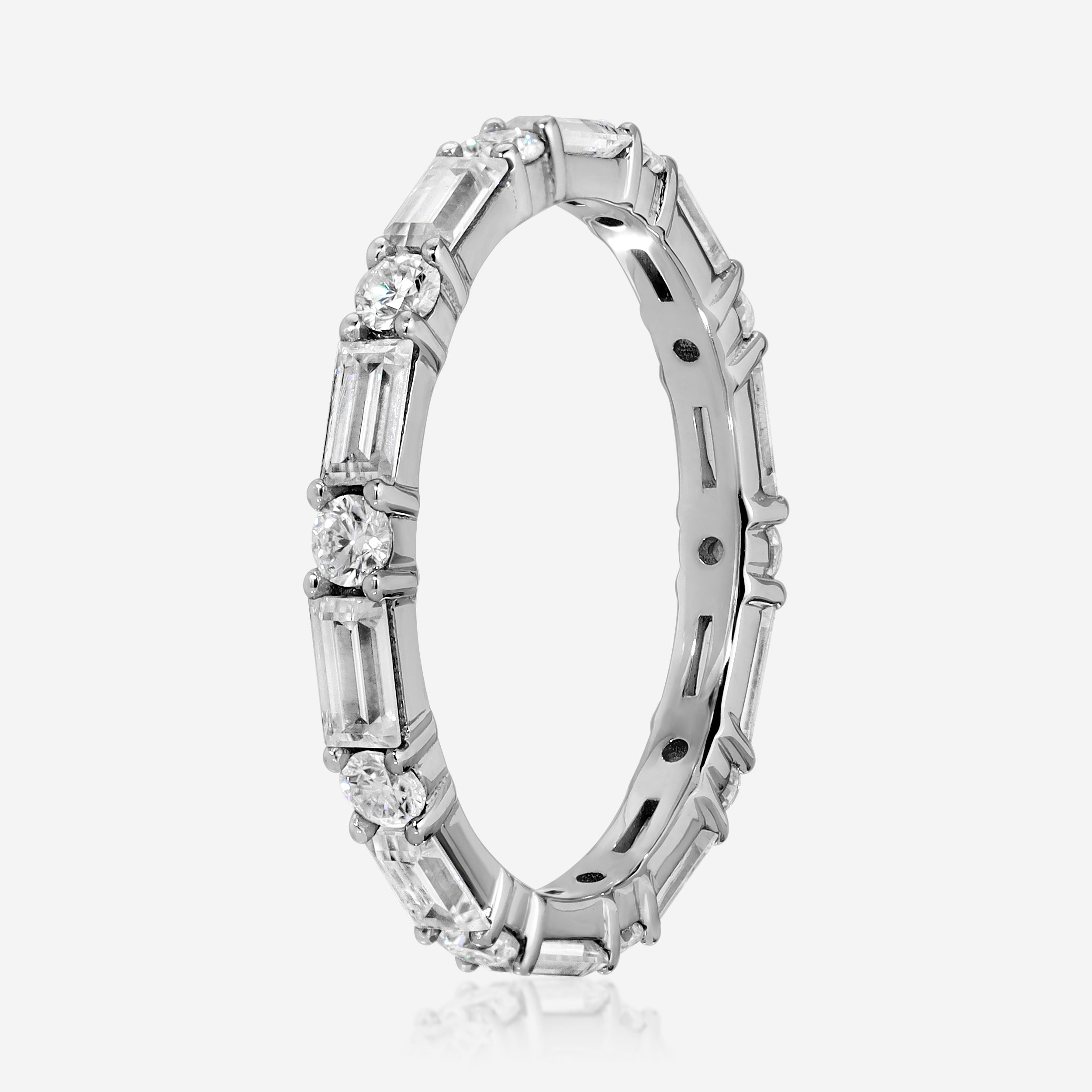 Beth Eternity Band Round Brilliant & Baguette Moissanite in White Gold - TOVAA