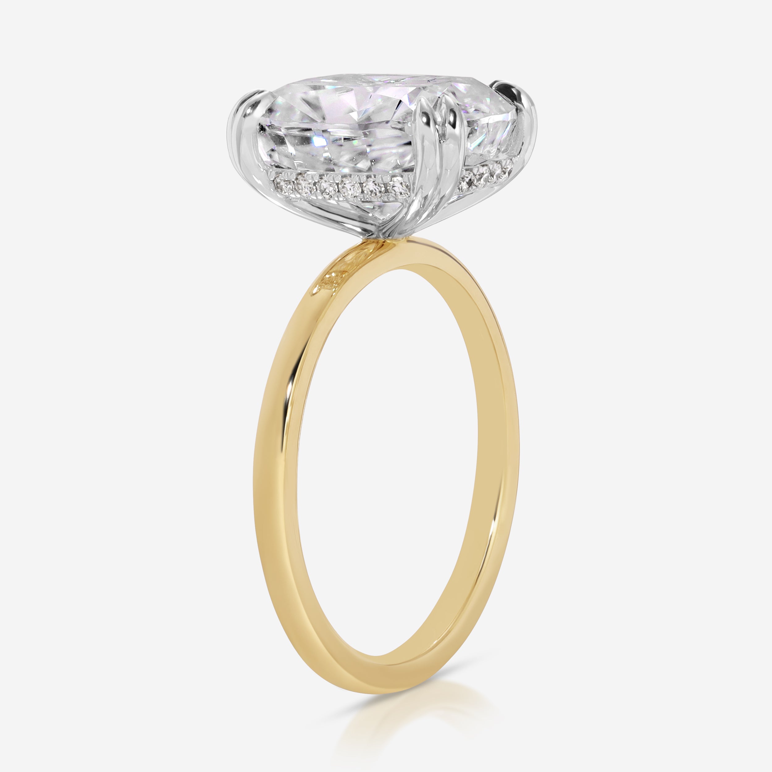 Olivia Flush 4.7 Carat Cushion Cut Moissanite Engagement Ring w/ Yellow Gold Band - TOVAA