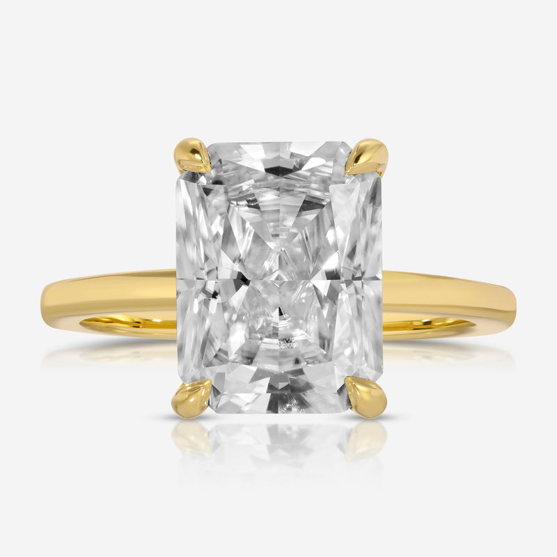 Kate 4.8ct Radiant Moissanite Solitaire Engagement Ring w/ 14k Yellow Gold Band (Size 6) - TOVAA