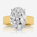 Cass Oval Solitaire Engagement Ring Cigar Band 14k Yellow Gold With White Gold Prongs - TOVAA