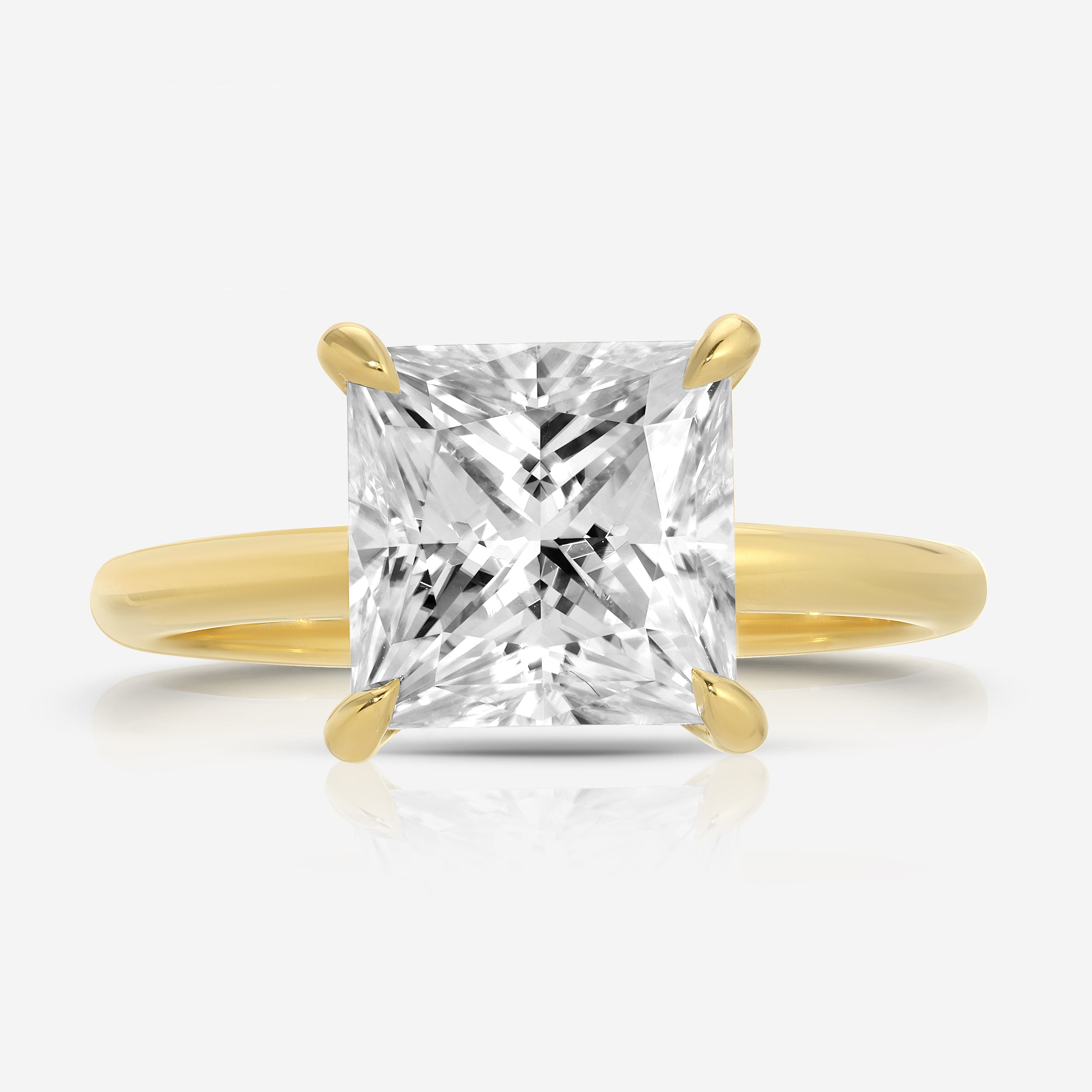 Kate Flush 3ct Princess Moissanite Engagement Ring w/ 14k Yellow Gold Band - TOVAA