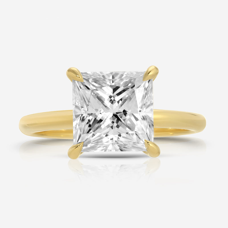Kate Flush 3ct Princess Moissanite Engagement Ring w/ 14k Yellow Gold Band - TOVAA