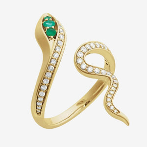 Serpentine Solid Gold Lab Diamond & Emerald Ring - TOVAA