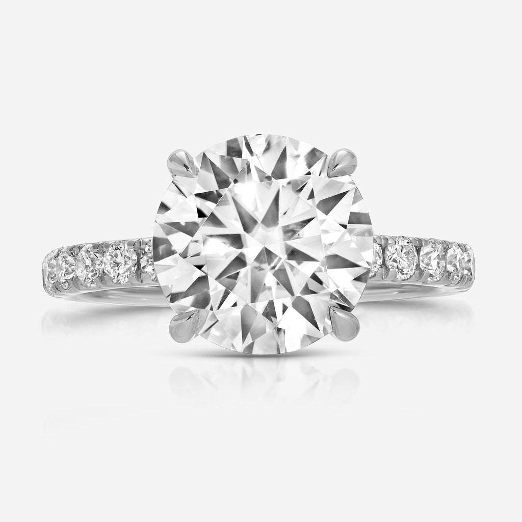 Danielle Pavé 4-Prong 4ct Round Moissanite Engagement Ring w/ Lab Diamonds - TOVAA