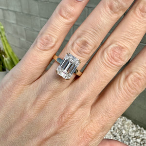 Cass Moissanite 6.2 Carat Emerald Hidden Halo Engagement Ring w/ 14k Yellow Gold Setting