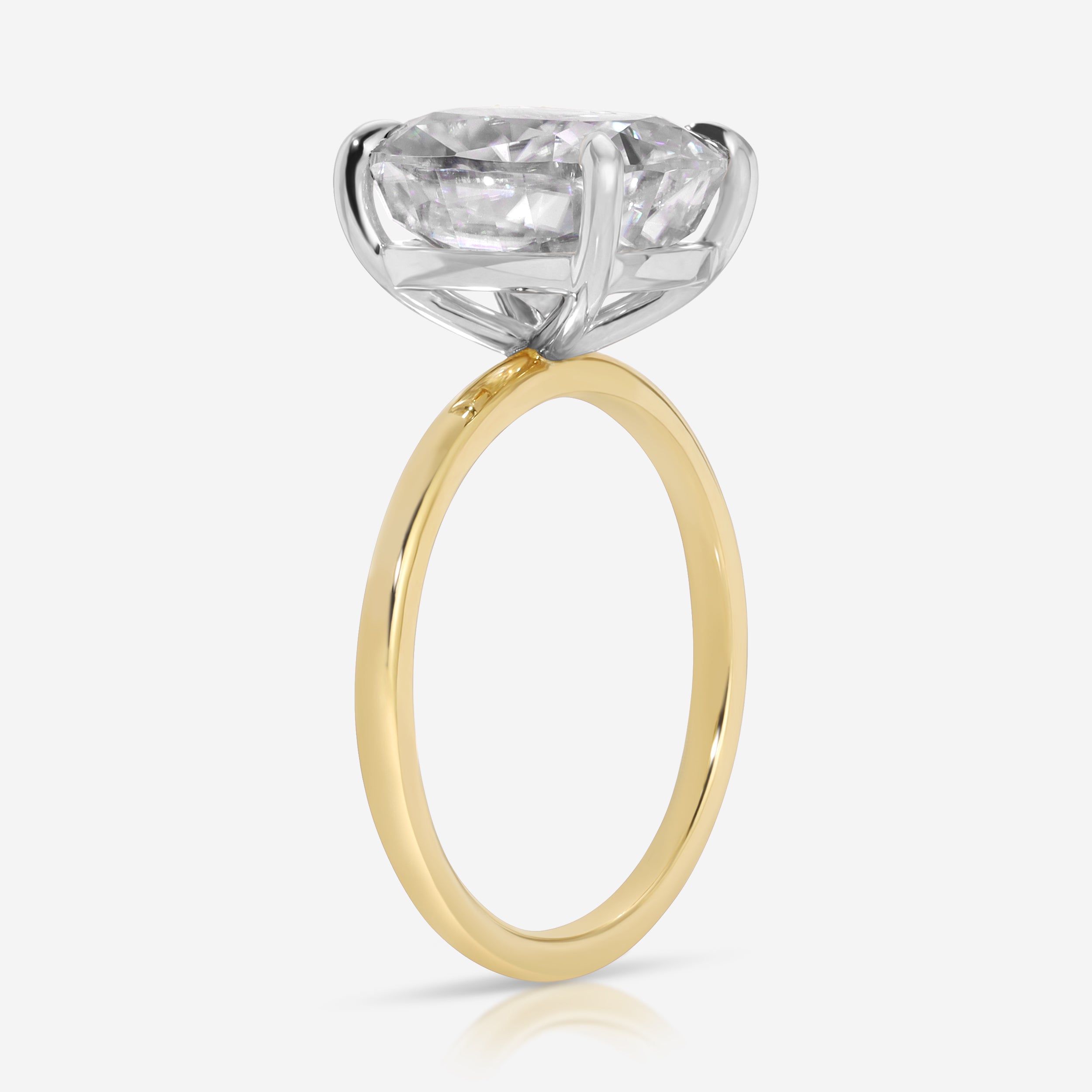 Olivia 4.2 Carat Flush Moissanite Cushion Cut Ring w/ 2-Tone White & Yellow Gold Setting - TOVAA