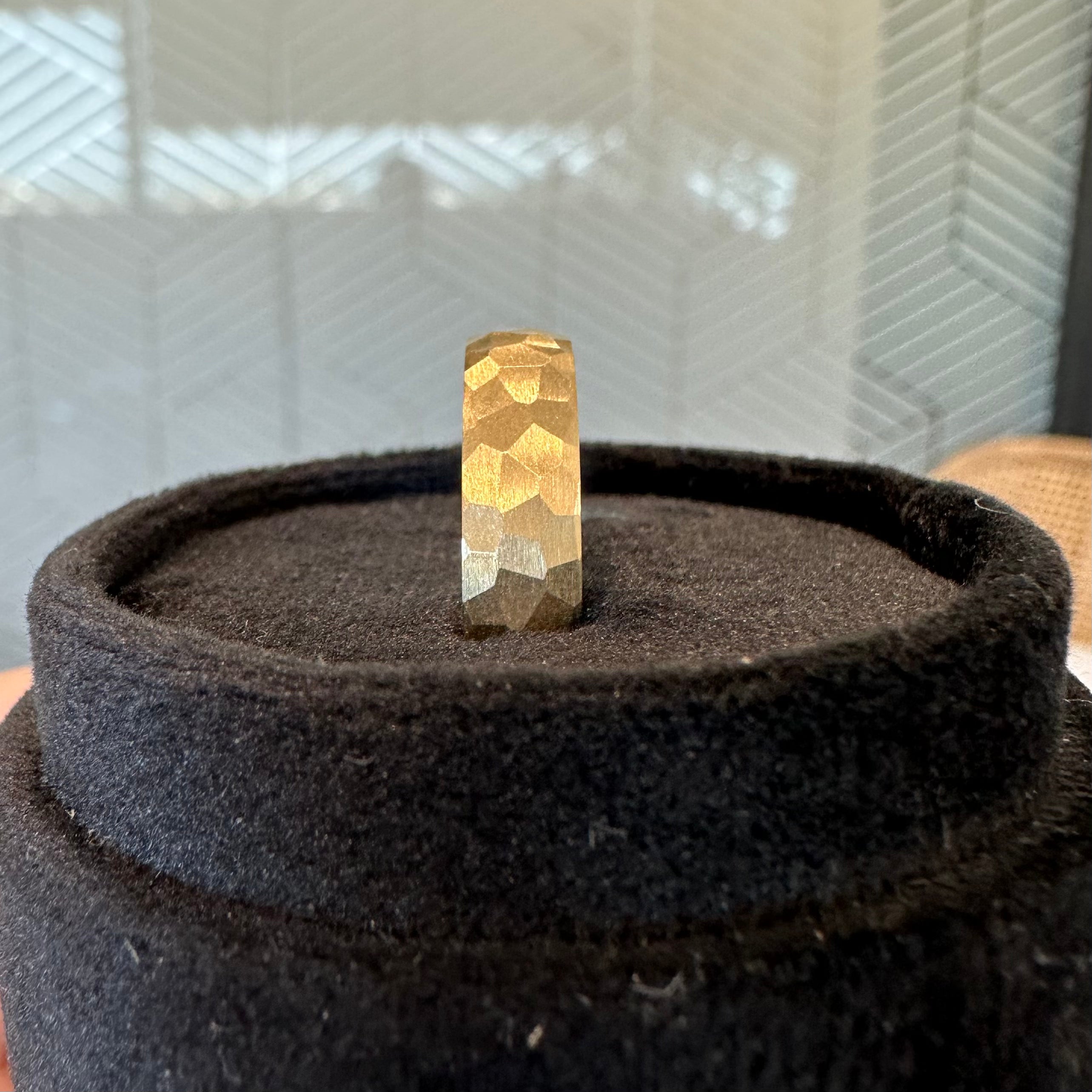 Marshall 6mm Comfort Fit 1/2 Round Band in 14k Yellow Gold w/ Rock Satin Finish for Men - TOVAA