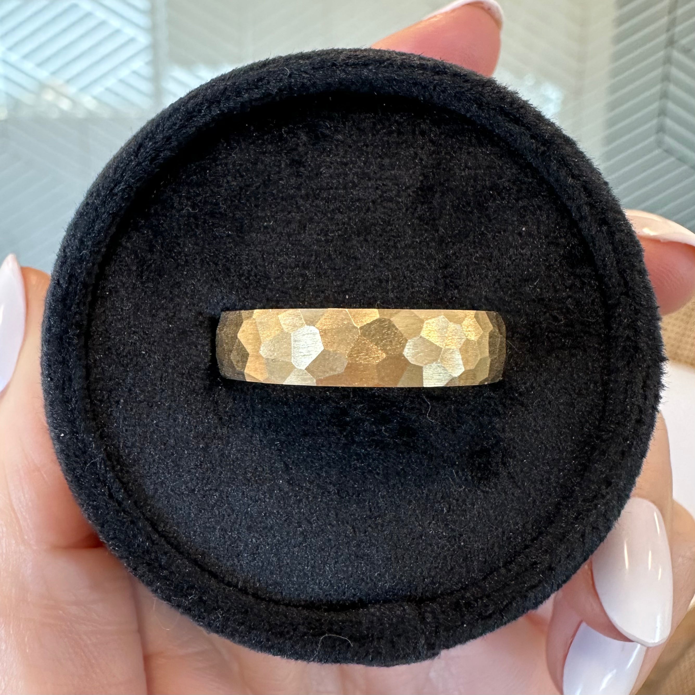 Marshall 14k Yellow Gold 6mm Men's Comfort Fit Wedding Band w/ Distinctive Rock Satin Finish - TOVAA