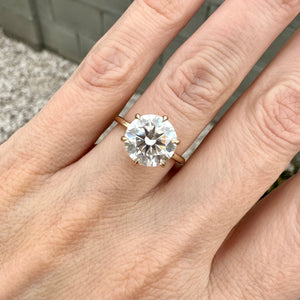 Danielle Solitaire 4 Carat Colorless Round Moissanite Ring with Hidden Halo and 14k Yellow Gold Band