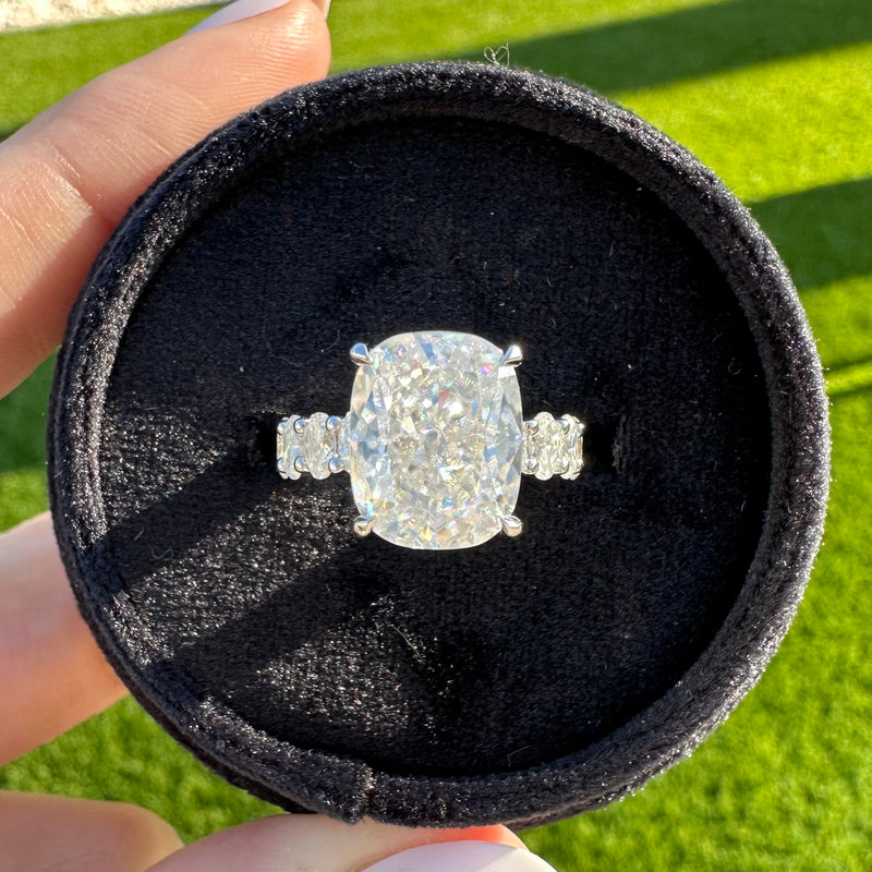 Lyndsey Moissanite Hidden Halo Cushion Engagement Ring (4.7ct) w/ 14K White Gold Setting - TOVAA