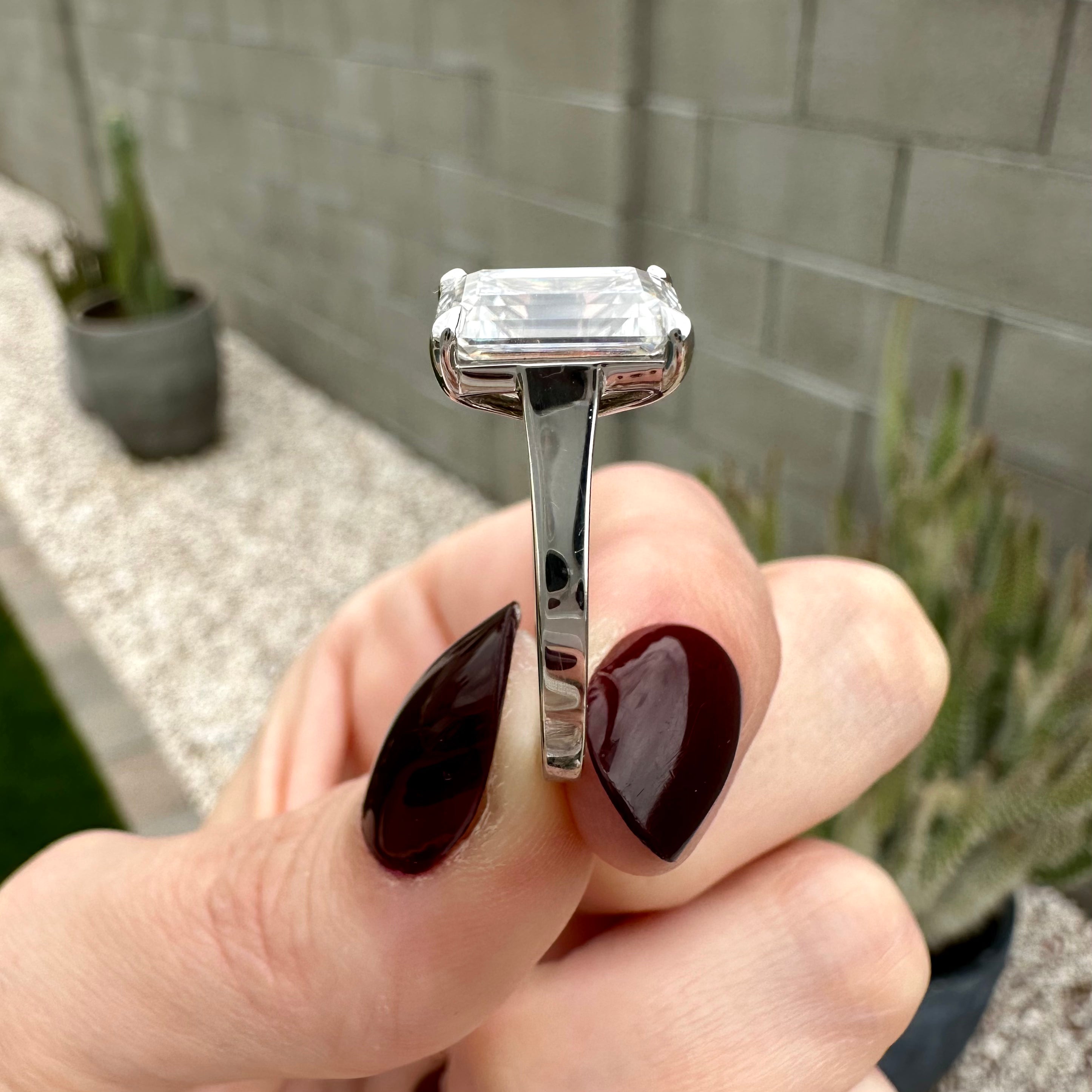 Stella 4.25 Carat Emerald Solitaire Moissanite Engagement Ring w/ 14k White Gold Band - TOVAA