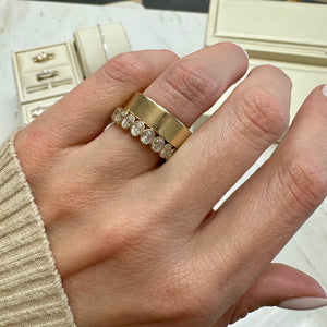 Beau Oval Moissanite Full Eternity Band Engagement Ring w/ 14k Yellow Gold Band - TOVAA