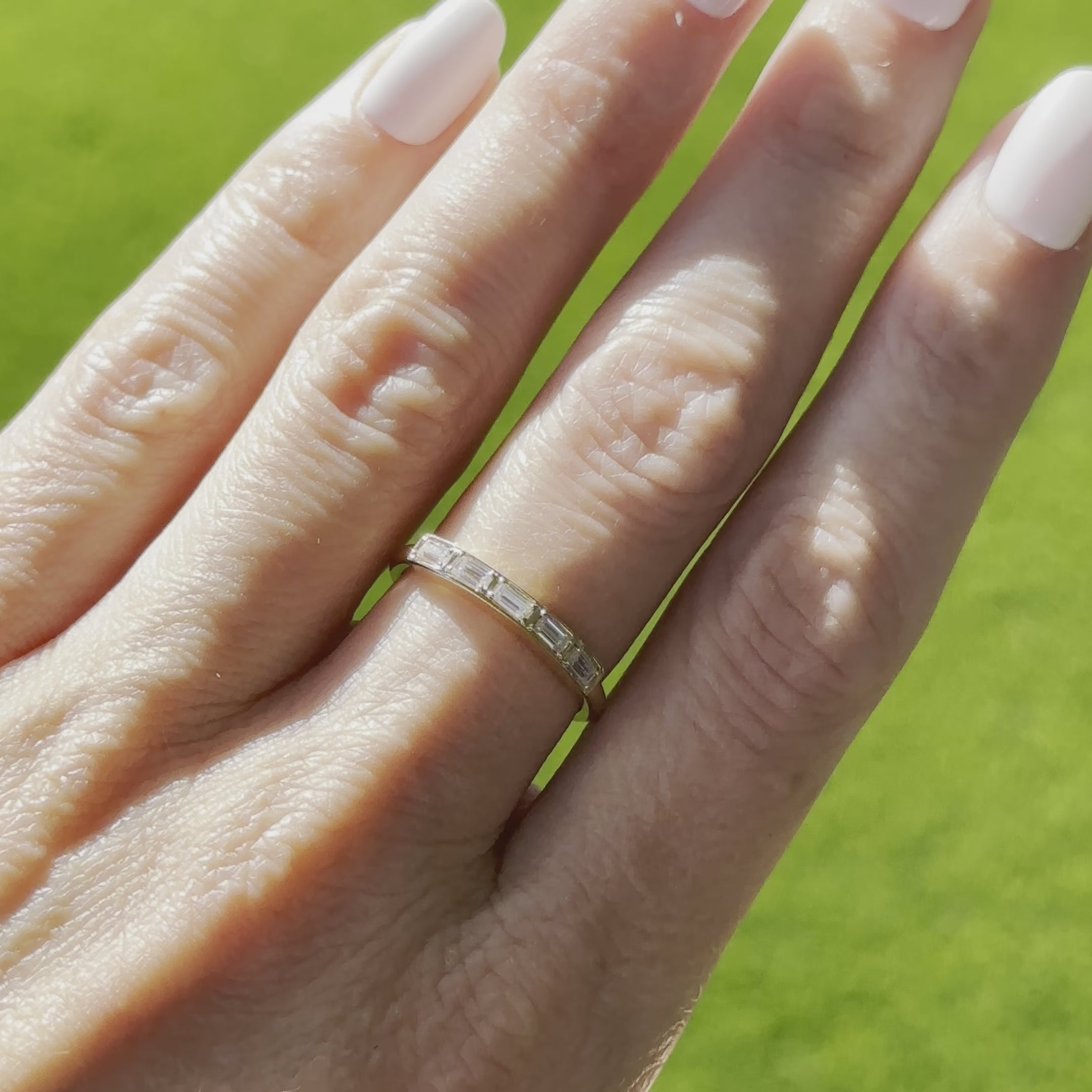 Mekenna 5 Stone Engagement Ring w/Baguette Moissanite Set in Gold Band - TOVAA