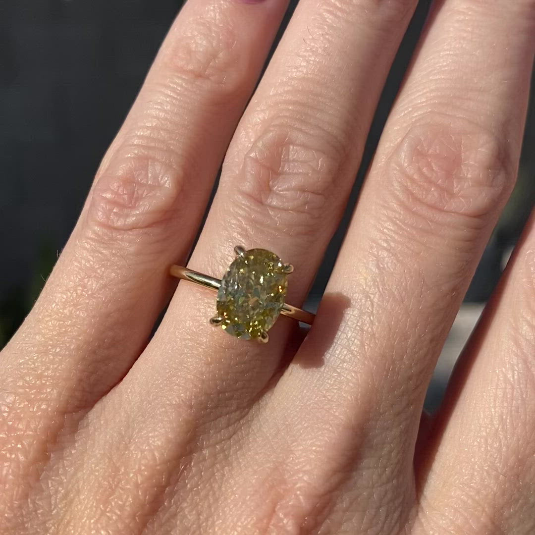 Olivia 3ct Canary Yellow Moissanite Ring W/ 18k Yellow Gold Flush Setting - VIDEO