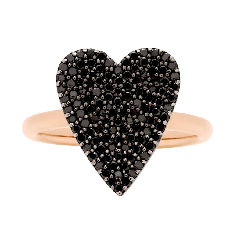Black Diamond Heart Ring w/ 14k Rose Gold Band (Size 7.5) - TOVAA