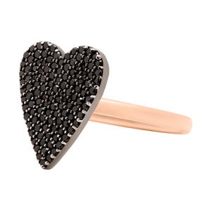 Natural Black Diamond Heart Ring w/ 14k Rose Gold Band (Size 7.5) - TOVAA