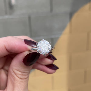 Danielle Solitaire 3.5 Carat Colorless Round Moissanite Ring with Hidden Halo and 14k White Gold Band - Video